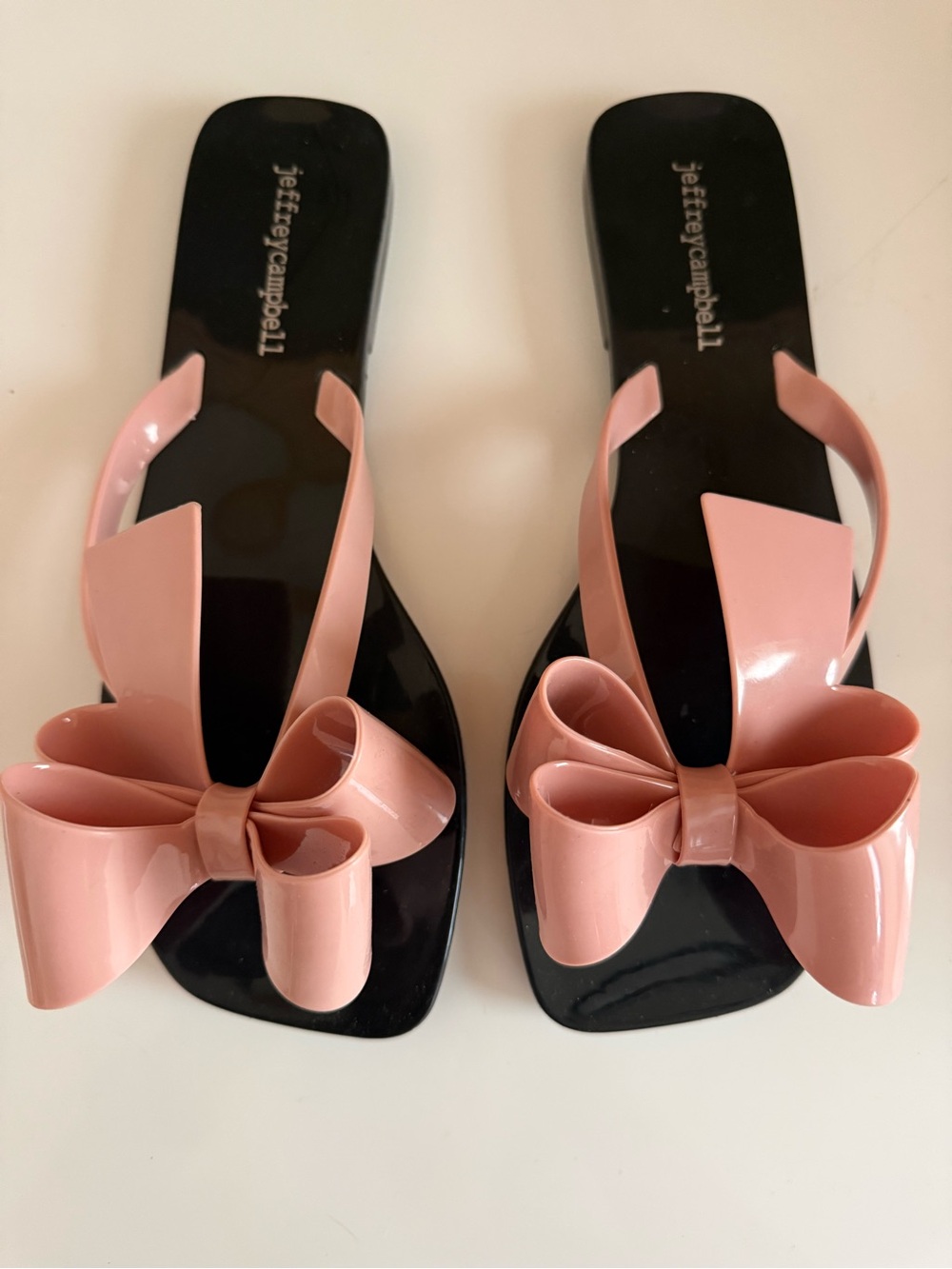 Jeffrey Campbell Black Footbed Pink Bow Jelly Slides